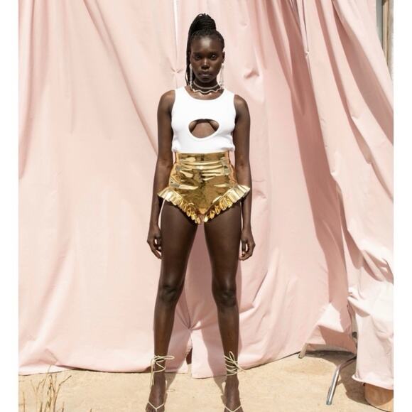 Char Workroom Metallic Gold Ruffle High Rise Cheeky Shorts Size XS - Picture 11 of 11